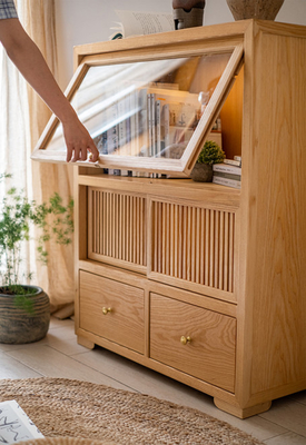 шкафчиков для хранения гостиницы 980mm древесина золы высоких деревянных нордическая винтажная со стеклянной дверью